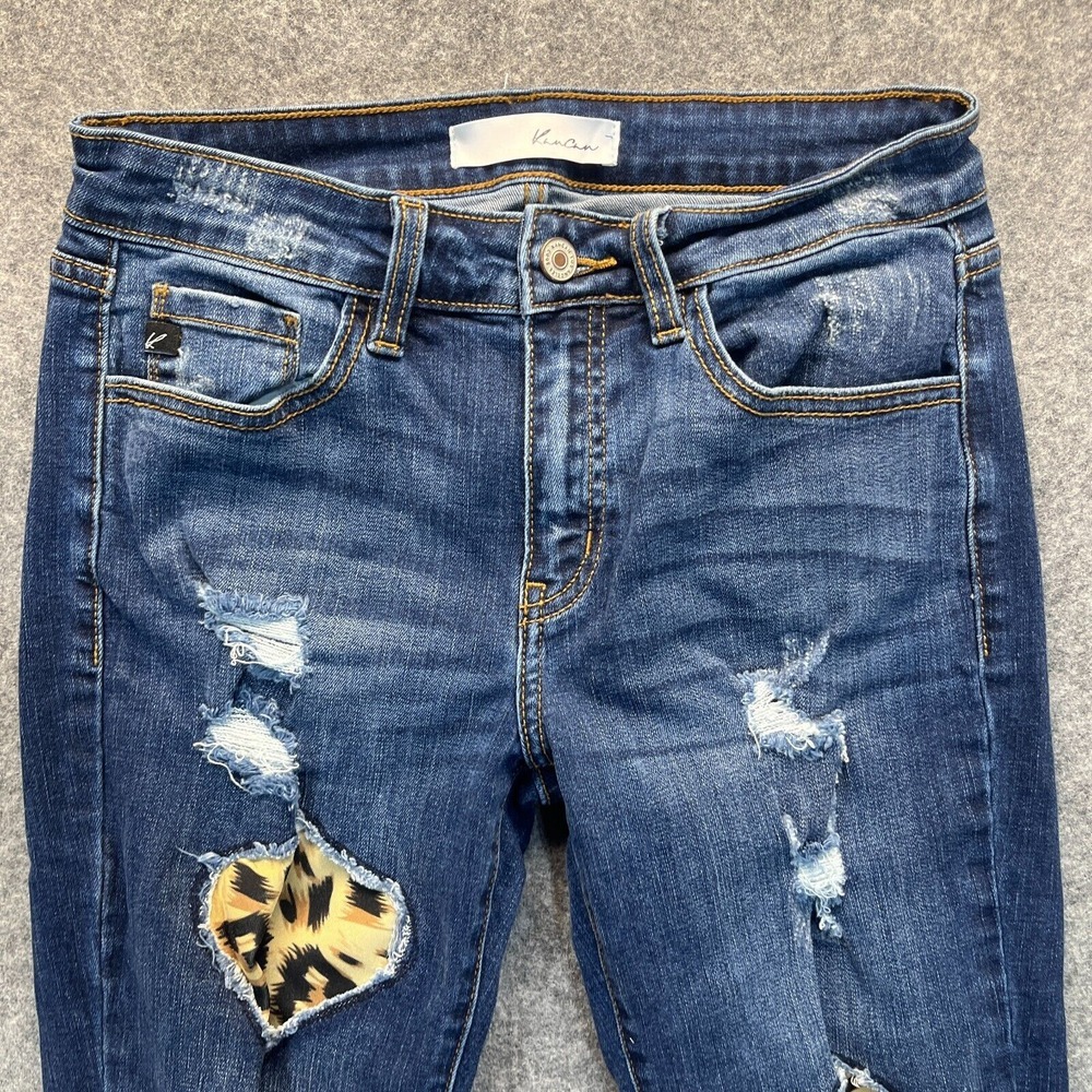 Distressed Dark Wash Women’s Jeans with Leopard Patch - Picture 3 of 13